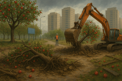 Яблоневый сад уничтожают под видом благоустройства в Астане